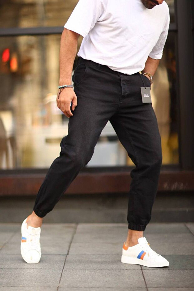 Erkek Paça Lastikli Yüksek Bel Regular Fit Kot Pantolon - 1