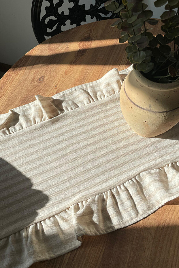 Fırfırlı Kahve Çizgili Runner 40x135 - 3