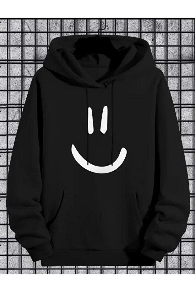Big Smiling Face Emoji 2 Thread Raster Pocket Hooded Sweatshirt