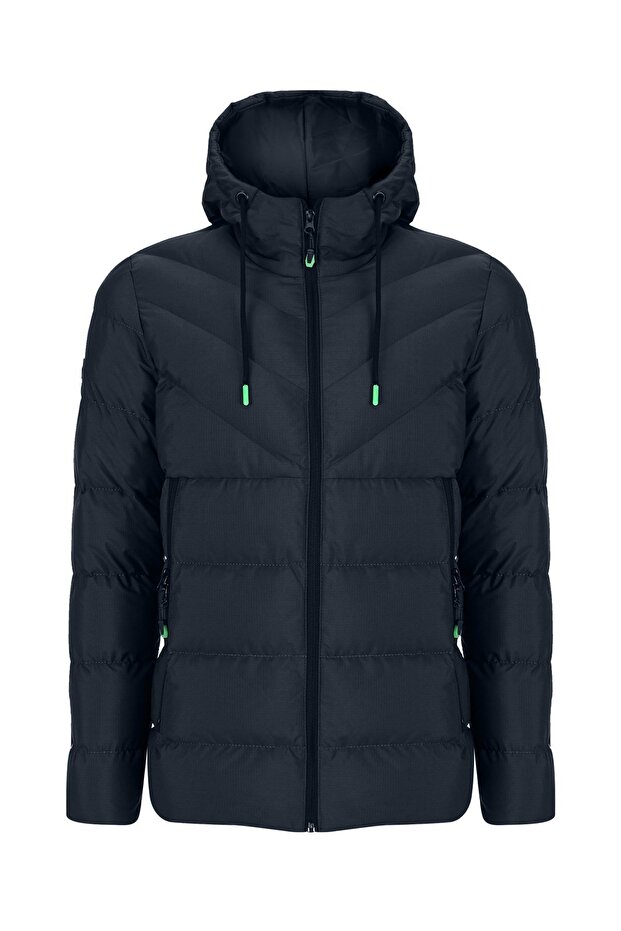 New Season Men's Navy Blue Water and Windproof Hooded Thick Fur-Lined down Coat & Jacket