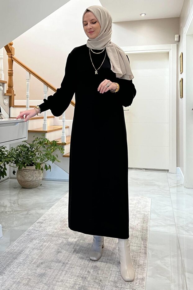 Ecem Siyah Triko Elbise - 1