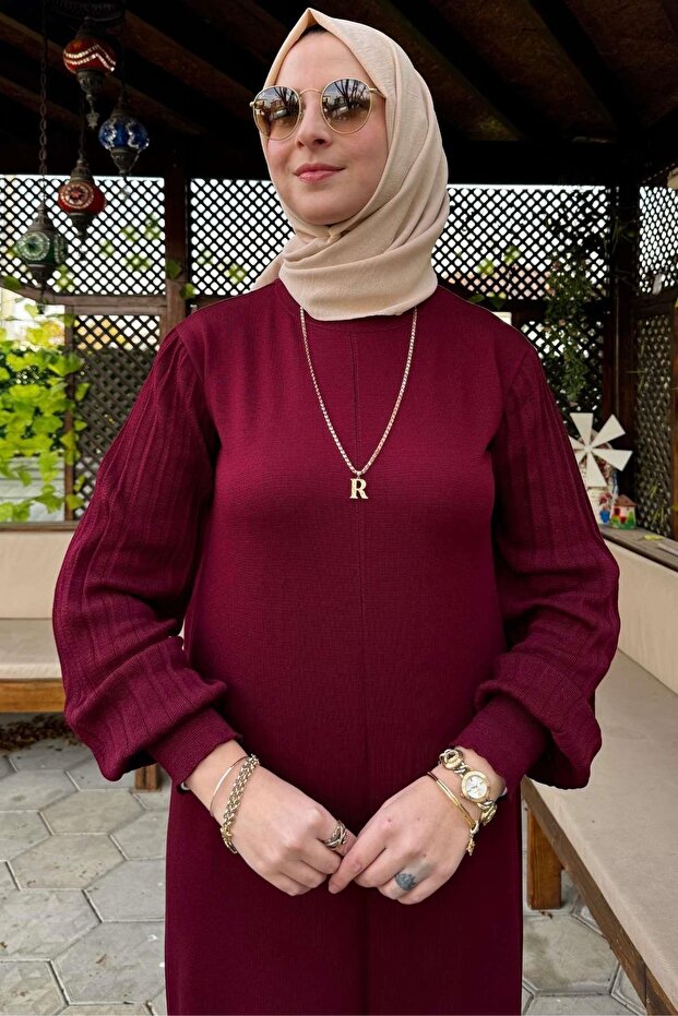 Ecem Bordo Triko Elbise - 3