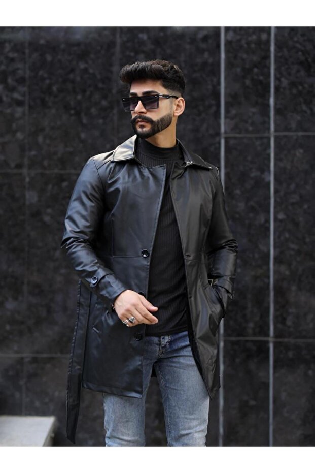 سترة جلدية طويلة للرجال - 1