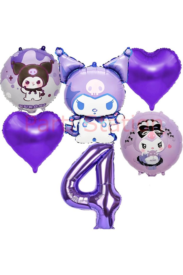 Kuromi 4 Years Old Balloon Set Anime Sanrio Mymelody Cinnamonroll Hello Kitty Kuromi Concept Birthday Set