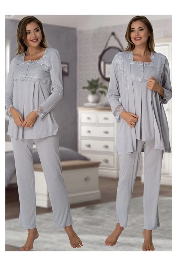 Cotton Maternity Pajama Set with Dressing Gown