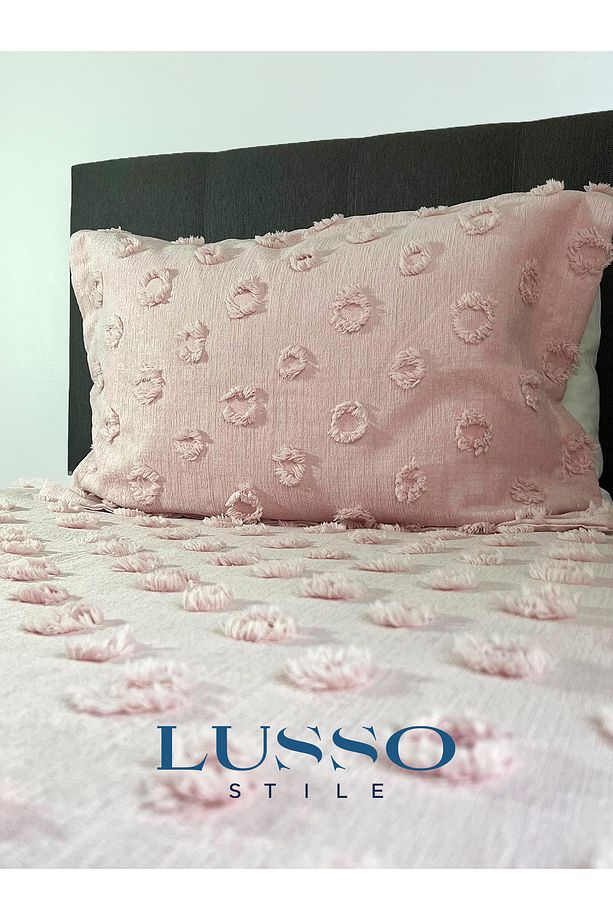 Ponpon Tek Kişilik Yatak Örtüsü Pudra 180x250 ve 1 Yastık Single - 3