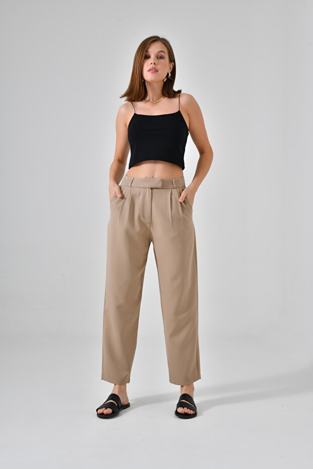 Vizon Çift Pileli Regular Dokuma Pantolon - 1