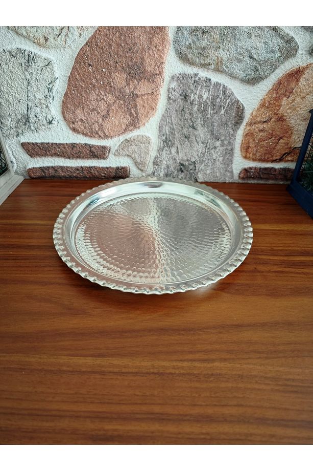 Bakır Künefe Tepsi, Bakır Sunum Servis Tepsisi 35 cm - 5