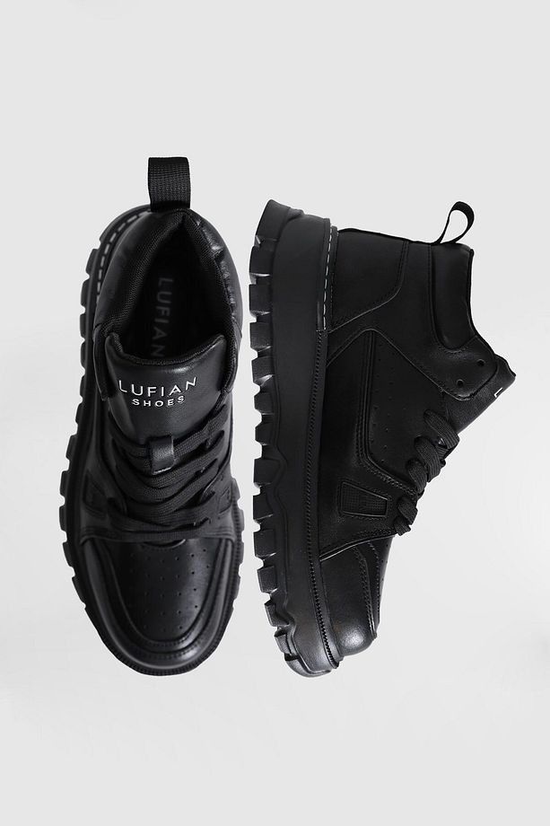 Yüksek Comfort Taban Bağcıklı Erkek Sneaker Spor Ayakkabı Siyah - 5