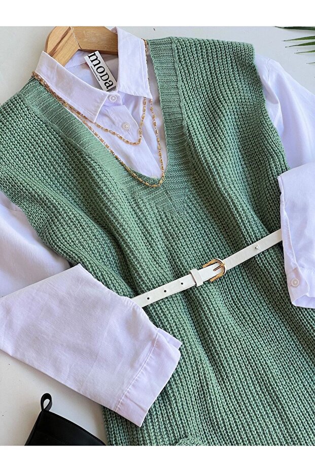 В'язаний трикотаж з V-подібним вирізом Thessaloniki Suveter Довжина на спині 65см Довжина по спині 70см Ширина 50см - 2