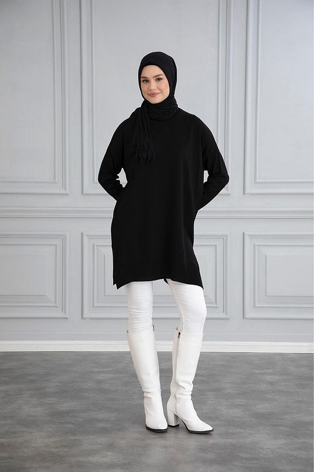 38/46 Beden Ince Merserize Oversize Salaş Triko Tunik - 3