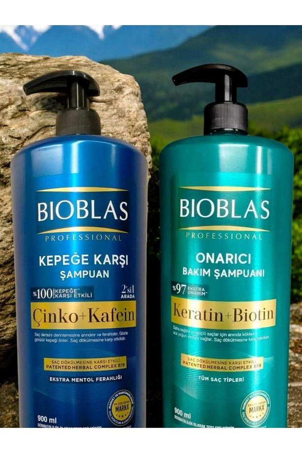 MAVİ YEŞİL SET : Keratin-Biotin 900 ML + Çinko-Kafein 900 ML - 1