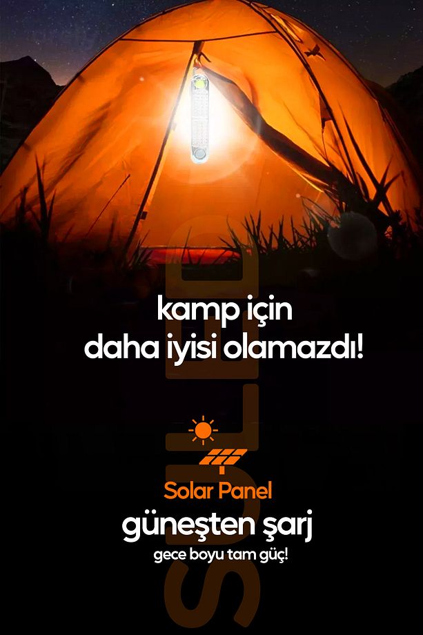 Acil Durum Led & Kamp Lambası Güneş Şarjlı Işıldak 2 Kademeli Aydınlatma Tamir Ev Kamp El Feneri - 4