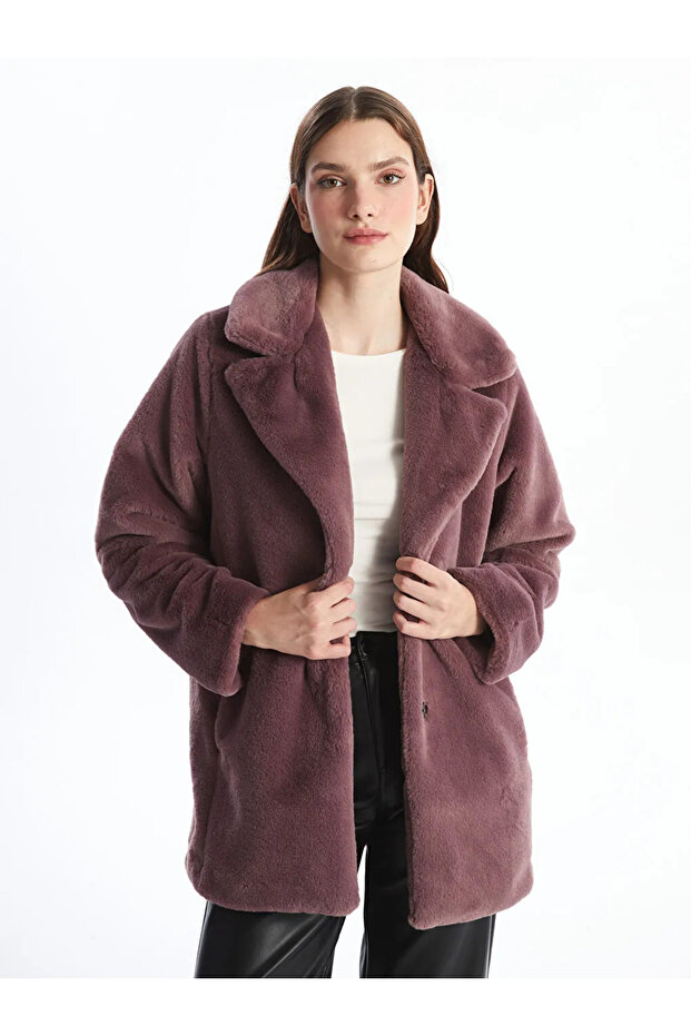 Lcwaıkı Classic Pink Jacket Collar Women's Fur Coat