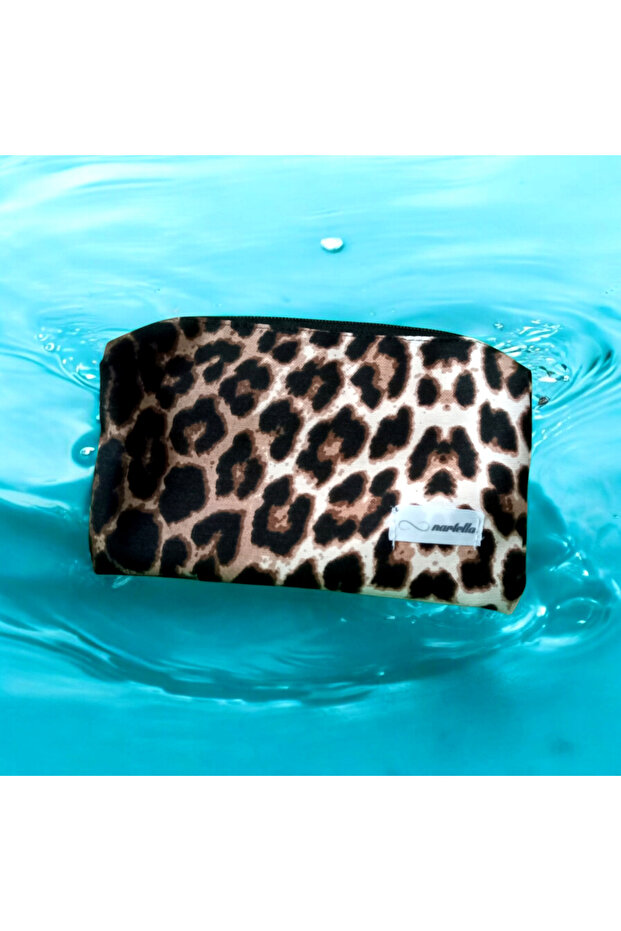 حقيبة مكياج بنقشة الفهد متوسطة الحجم - 5