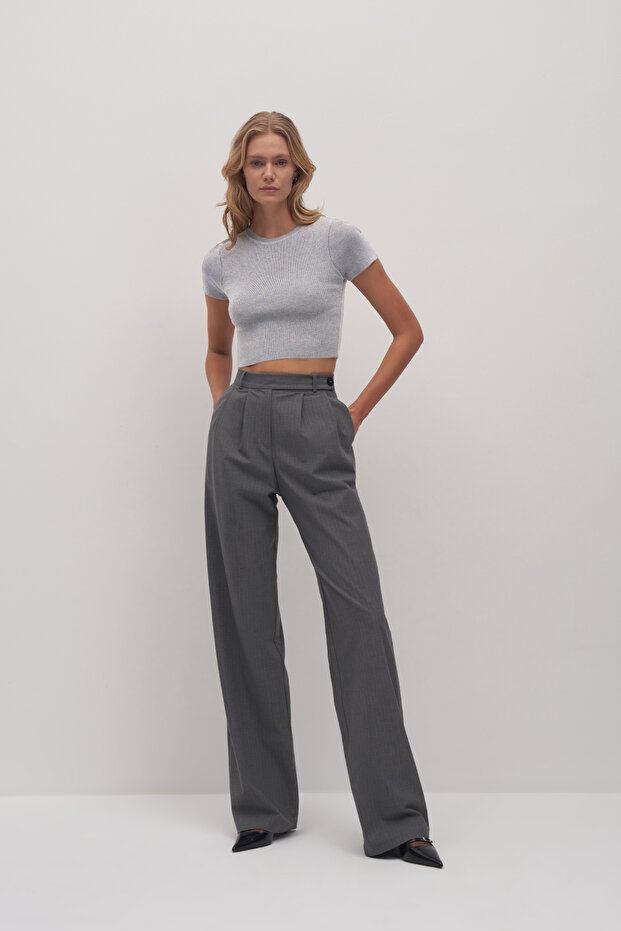 Açık Gri Basic Triko Crop - 6