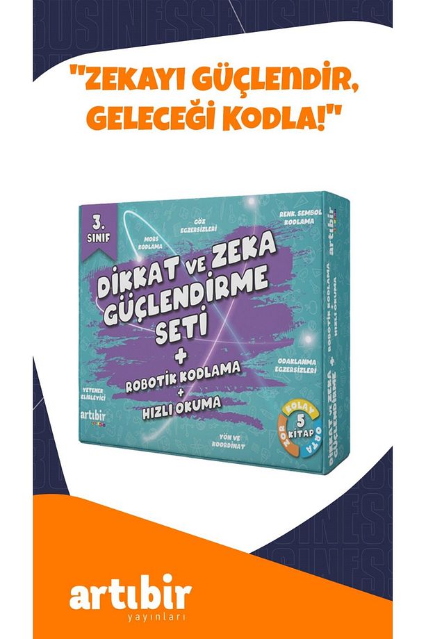 3 Sınıf-(5 KİTAP) Set Dikkat ve Zeka Güçlendirme Hızlı Okuma Kitabım Robotik Kodlama - 1