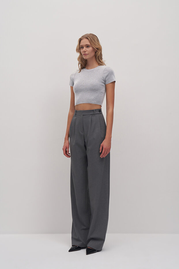 Açık Gri Basic Triko Crop - 5