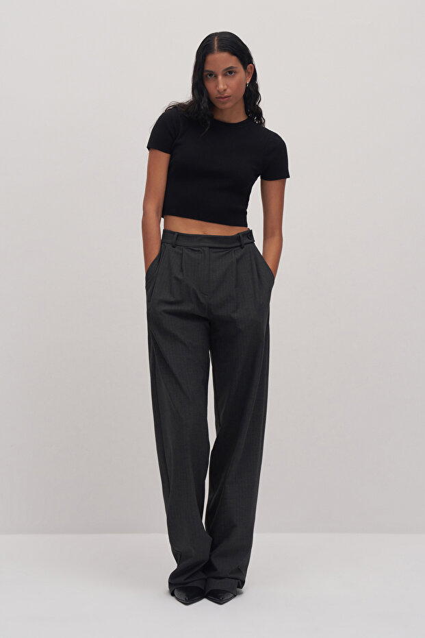 Kadın Basic Triko Crop - 1