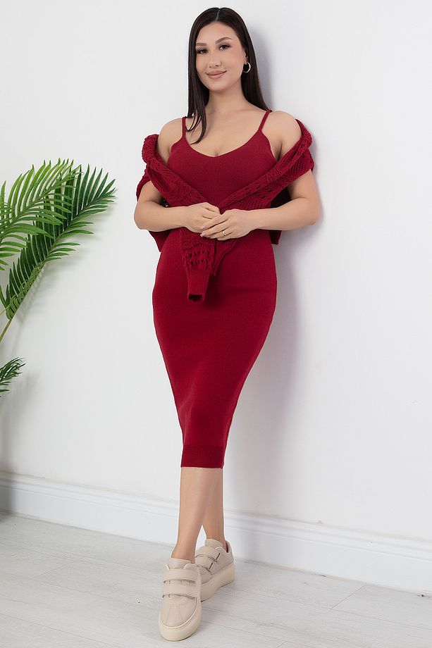 Delikli Crop Askılı Elbise Triko Takım ARD2701 - 5