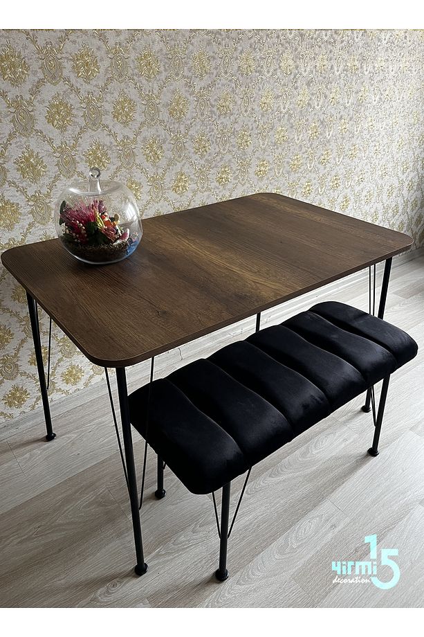Siyah Metal Ayaklı 70x110 Cm Barok Ceviz Eclipse Mutfak Masası Çalışma Masası Bilgisayar Masası - 4