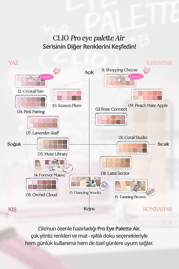 Hafif Dokulu Yoğun Renklere Sahip Göz Farı Paleti CLIO Pro Eye Palette Air (03 Mute Library) - 6