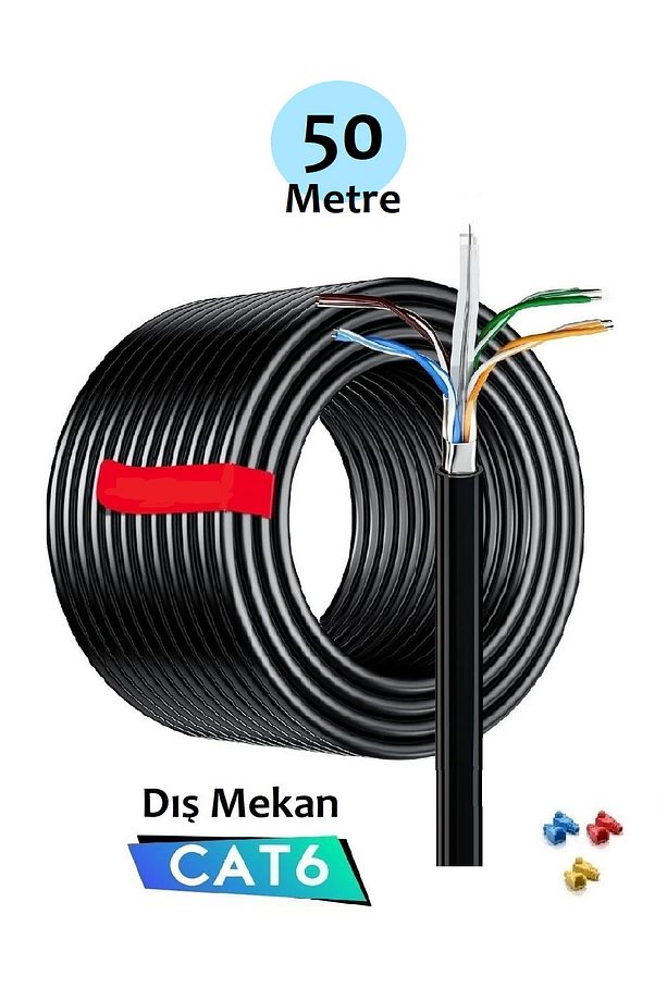 Dış Mekan Cat6 İnternet Ethernet 2 Katlı Hazır Kablo Rj45 High Speed ( 50 Metre ) - 1