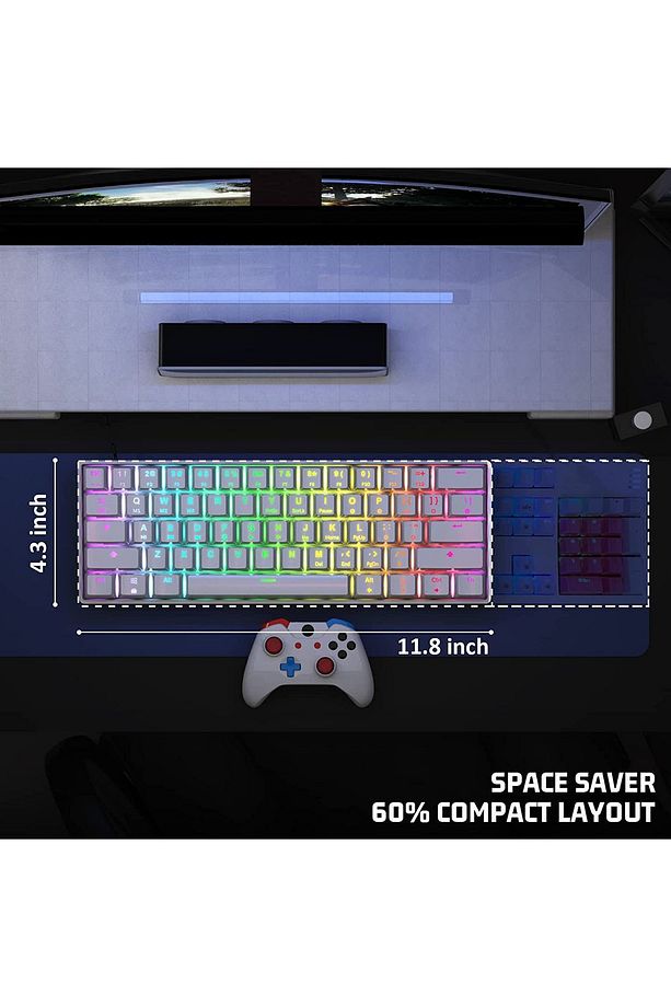 Leaven K620 Type-c Kablolu Klavye Led Rgb 61 Tuşlu Mekanik Oyuncu Işıklı Beyaz Renk Mavi Switch - 3