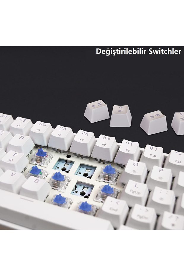 Leaven K620 Type-c Kablolu Klavye Led Rgb 61 Tuşlu Mekanik Oyuncu Işıklı Beyaz Renk Mavi Switch - 6