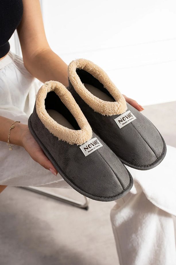 Ucc Unisex Gri Içi Yünlü Kışlık Panduf- Ev Botu- Ayakkabısı - 3