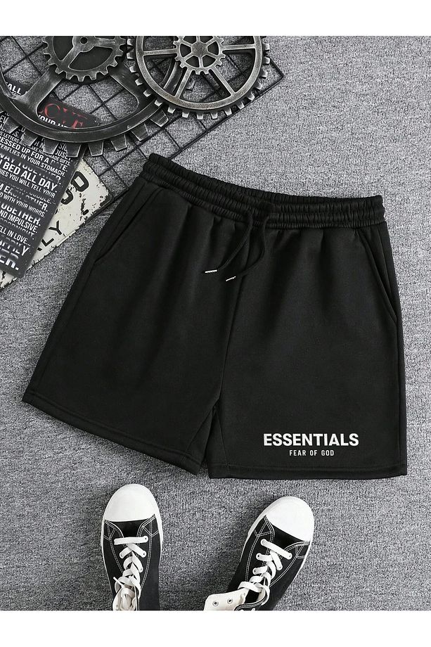 Essentials Baskılı Siyah Mevsimlik Erkek Fit Şort - 3