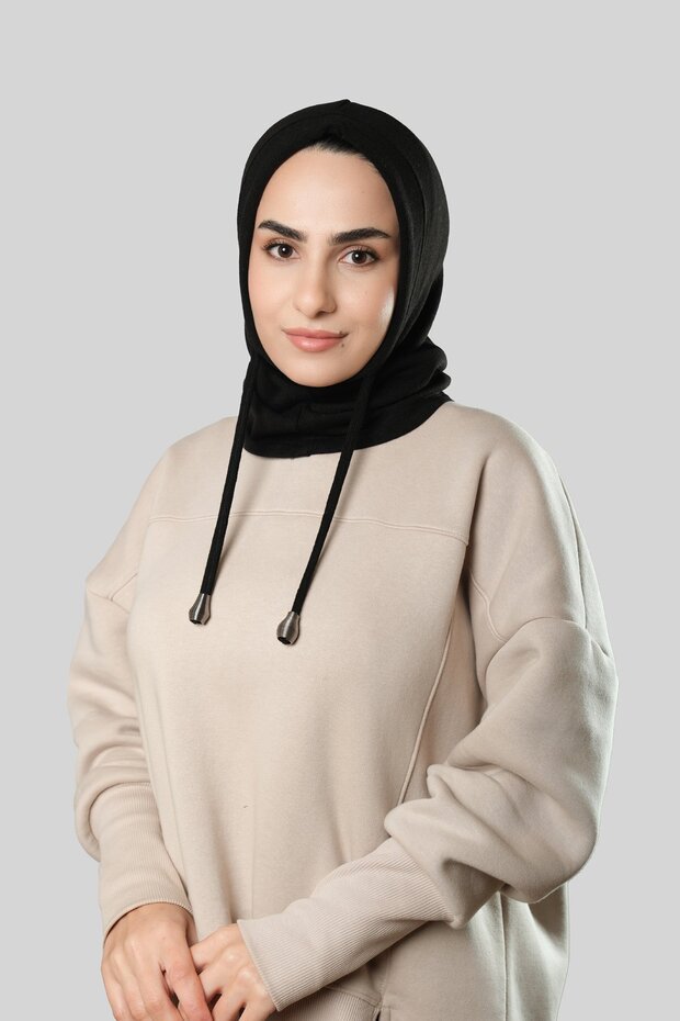 Black Lace-up Balaklava Neck Collar Beanie Knitwear Plain 2325_01