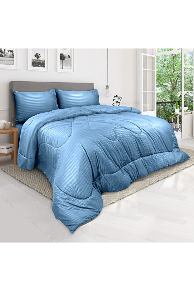 Stripe Comforter Set- Ultra Soft Brushed Microfiber Fabric, Soft Siliconized Fiber Filling