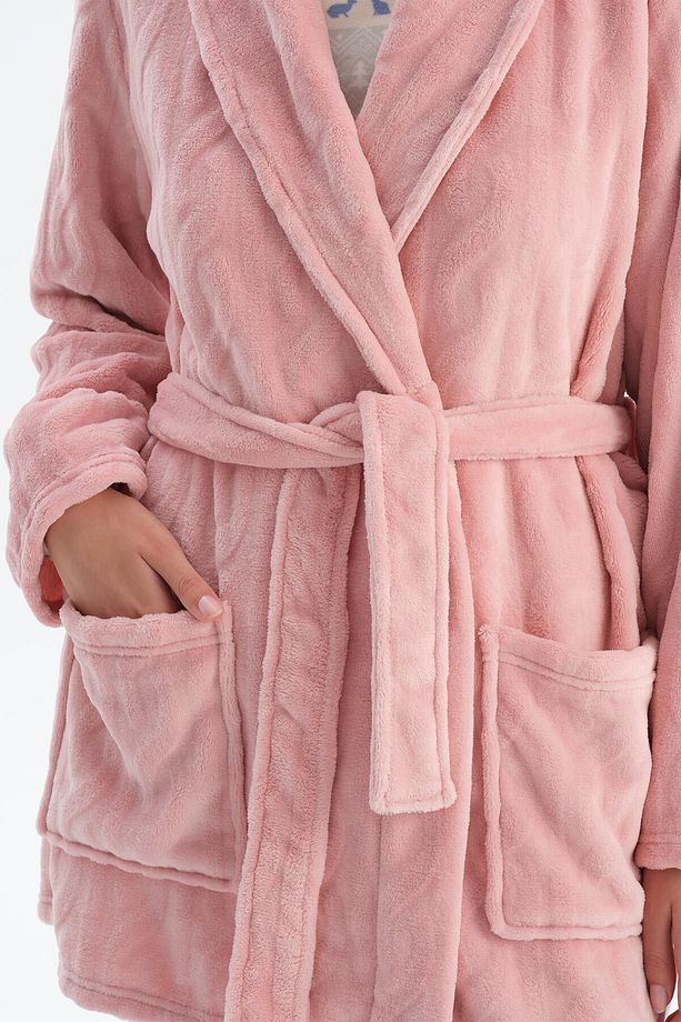 Soft Pembe Örgü Görünümlü Puf Sabahlık - 5