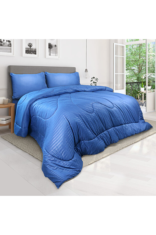Stripe Comforter Set- Ultra Soft Brushed Microfiber Fabric, Soft Siliconized Fiber Filling