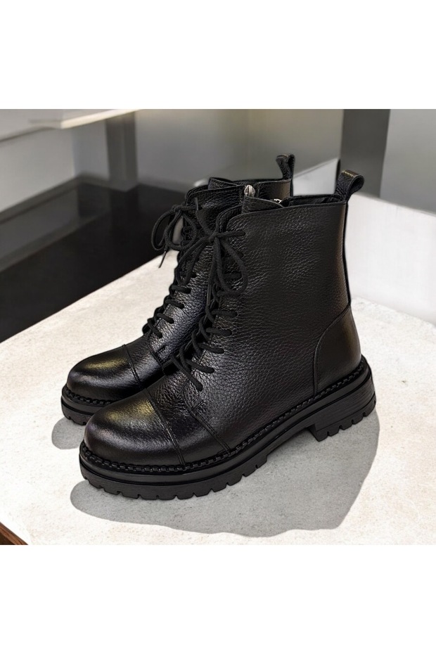 Genuine Leather Lace-Up Postal Boots