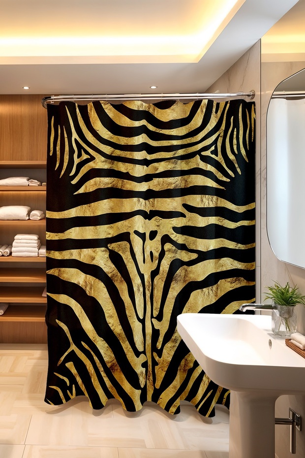 Forehead Textured Leopard Shower Curtain Gold - 175X200Cm Bathtub Curtain