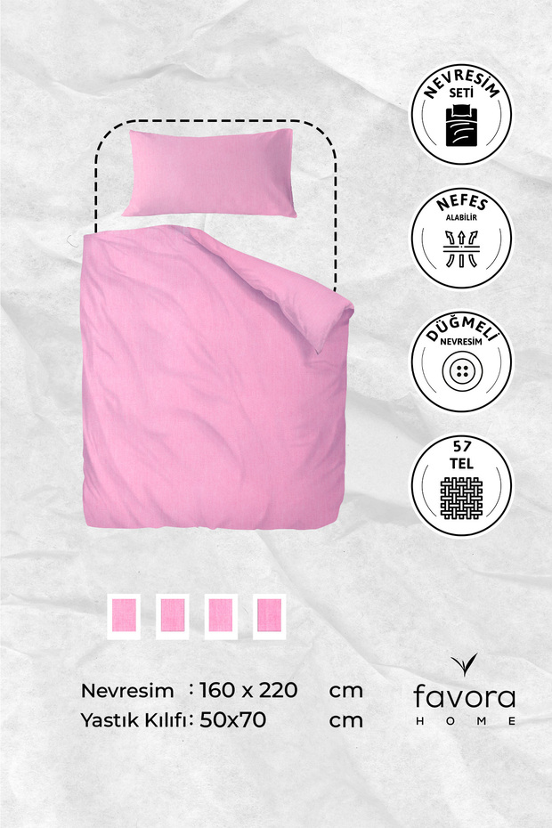 Vega Pamuklu Ranforce Tek Kişilik Nevresim Seti - Pembe - 7