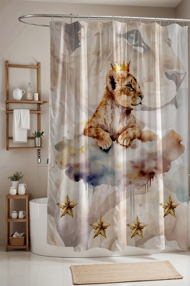 Bathroom Curtain, Baby King Lion Pattern Shower Curtain, Bathtub Curtain 175X200Cm