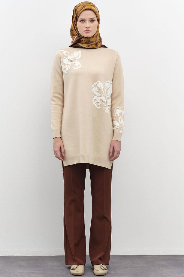 İspanyol Paça Basic Pantolon - Kahve - 1