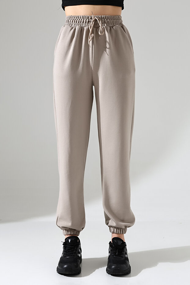 Women's Modal Fabric High Waist Double Pocket Soft Textured Rubber Leg Detailed Sweatpants