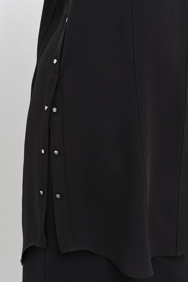 Rivet Detaylı Yırtmaçlı Tunik - Siyah - 6