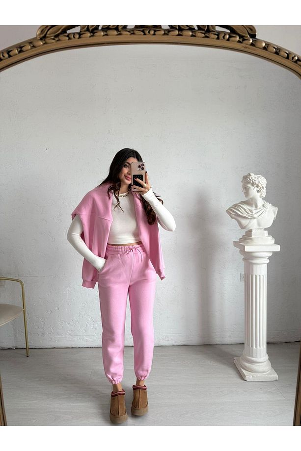 Pembe Şardonlu Oversize Aura Eşofman Altı - 1
