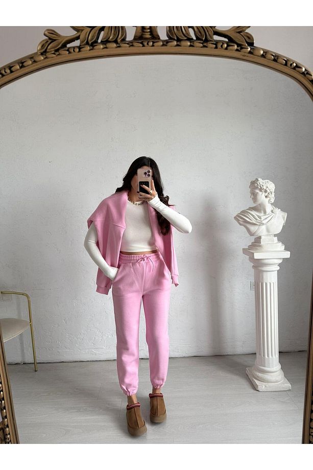 Pembe Şardonlu Oversize Aura Eşofman Altı - 3
