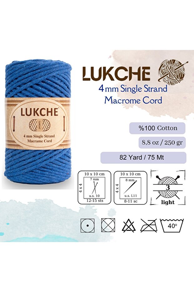 Taranan Makrome Ipi 4mm (75MT) Taranabilir Pamuk Makrome Ipi Makrame Ipi (SAKS MAVİ) - 4