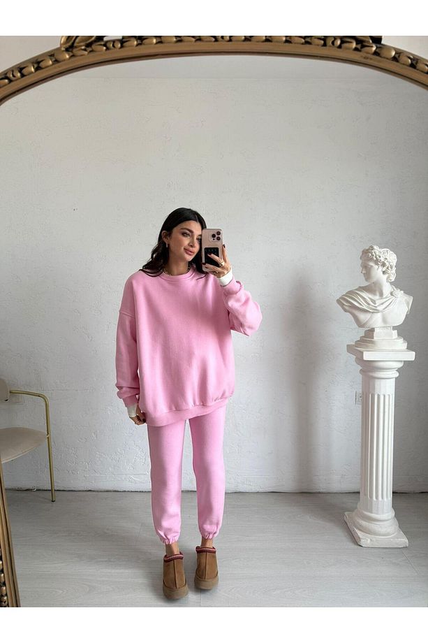 Pembe Şardonlu Oversize Aura Eşofman Altı - 5