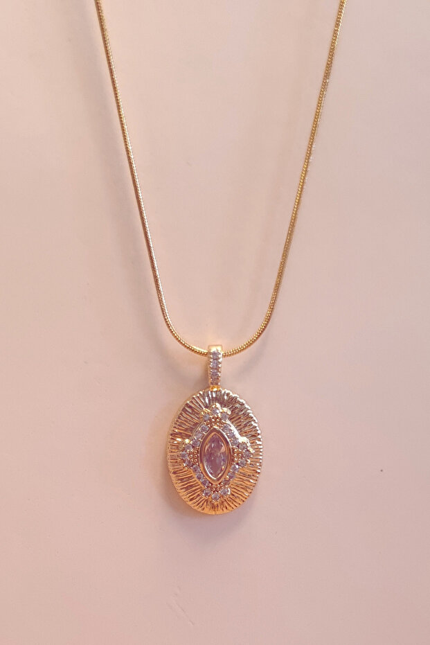 Steel Gold Stone Necklace