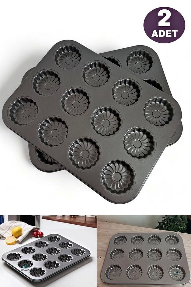 Muffin Kalıbı Kek 12'li Cupcake Çiçek Desenli Kek Kapsülü Yapışmaz Mini Tart Kek Kapsülü 2 Adet - 1