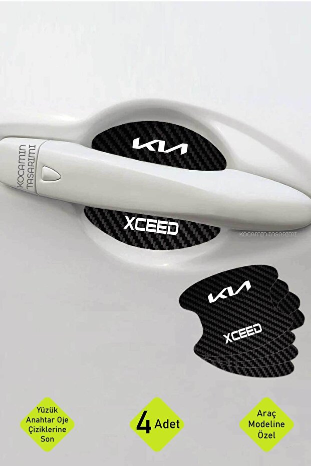 Kia xceed model specific 4-piece carbon fiber pattern anti-scratch interior door handle cover set with xceed lettering