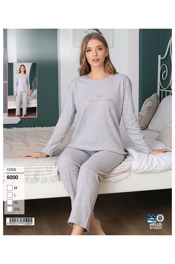 Interlok Kalın Kışlık Kumaşı Uzunkollu Pijama Takımı - 1